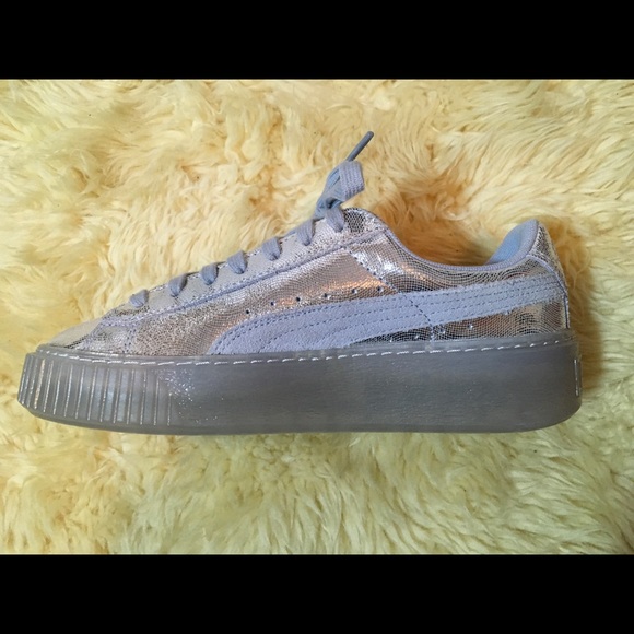 puma basket platform metallic silver